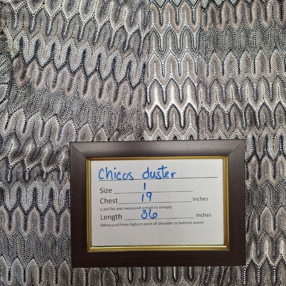 Chicos Travelers Collection Duster Long Thin Knit Metallic Womens Size 1 Gray - Picture 6 of 8